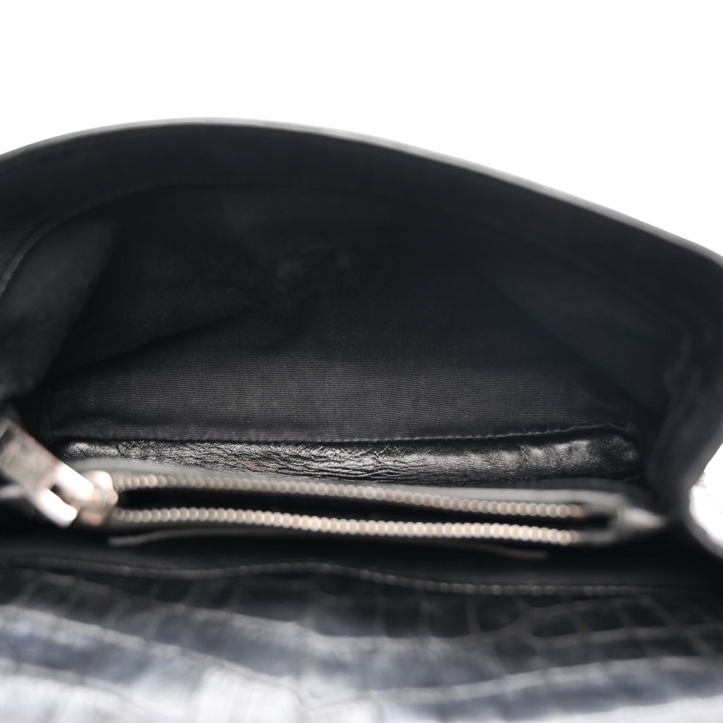 Calfskin Crocodile Embossed Medium College Monogram Satchel Black