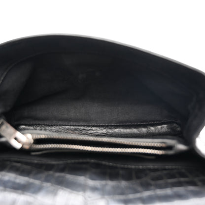 Saint Laurent Calfskin Crocodile Embossed Medium College Monogram Satchel Black 5 of 11