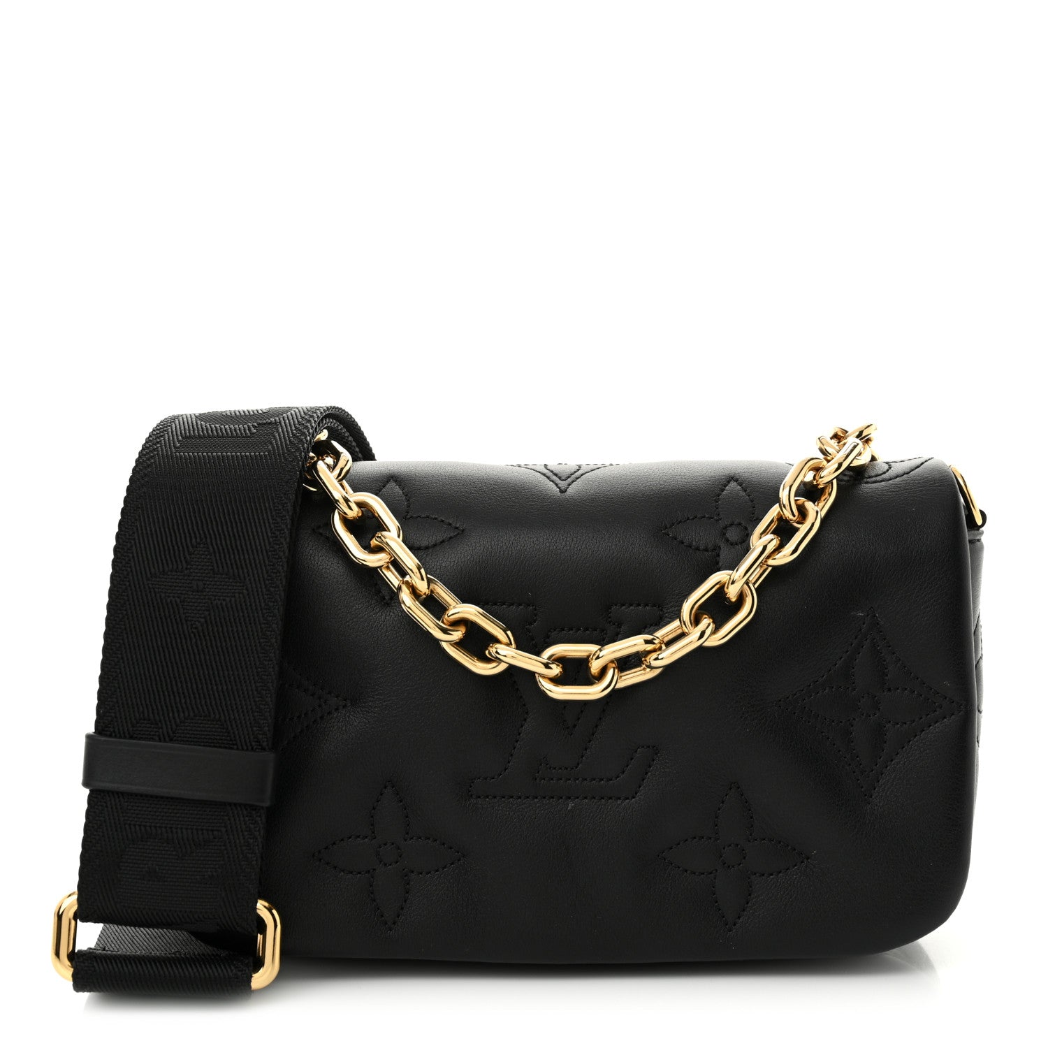Louis Vuitton Calfskin Bubblegram Wallet On Strap Black 1 of 9