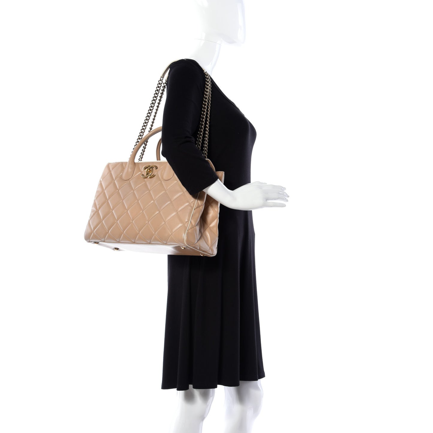 Lambskin Quilted Small Portobello Tote Beige
