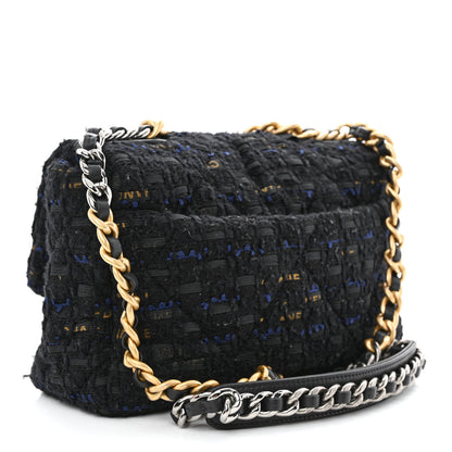 Chanel Tweed Quilted Medium Chanel 19 Flap Black Navy Gold 3 of 11