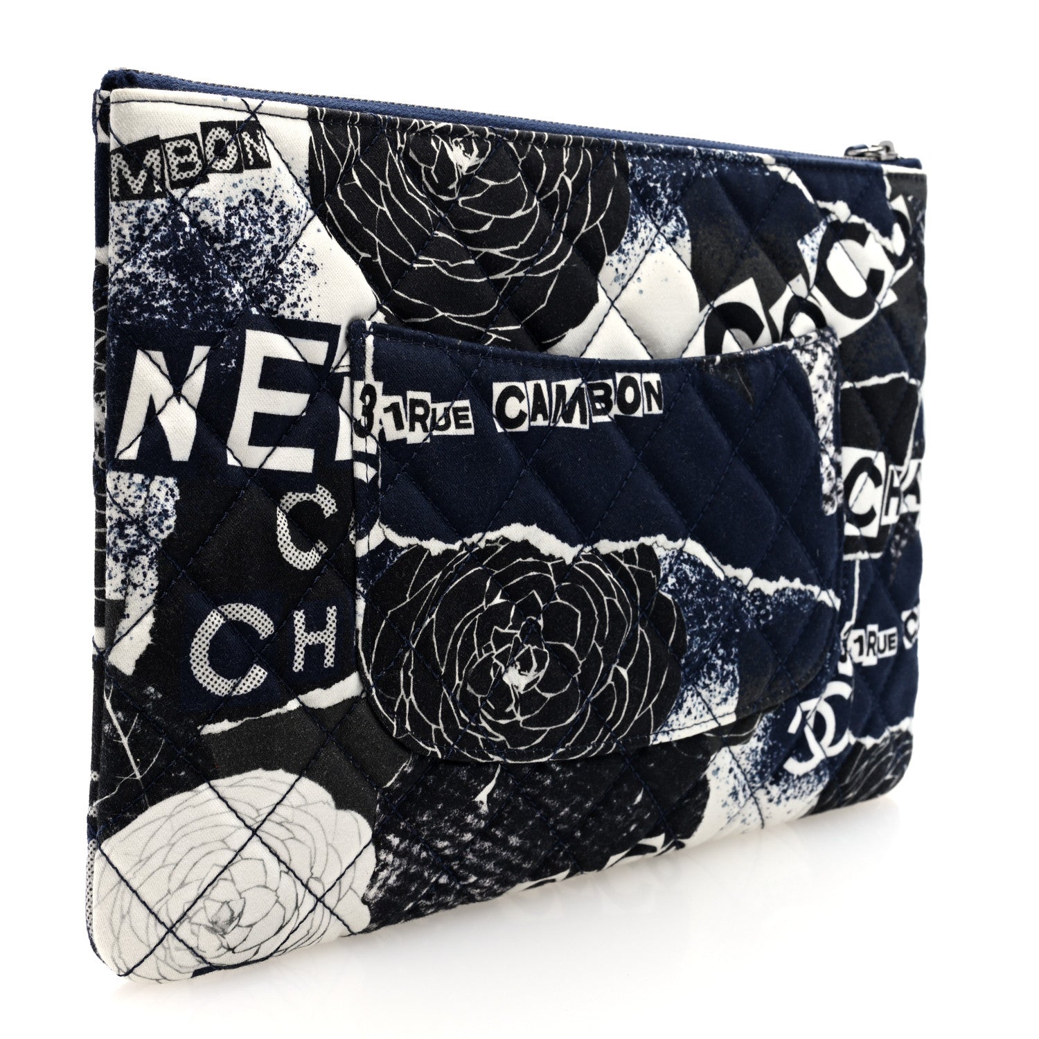 Chanel Jersey Quilted Graffiti Large Reissue Cosmetic Case Black White 3 of 7