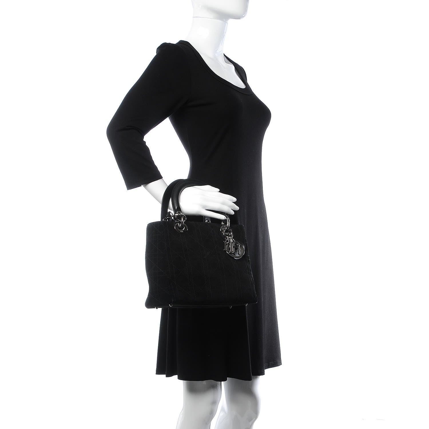 Christian Dior Suede Cannage Medium Lady Dior Black 3 of 14