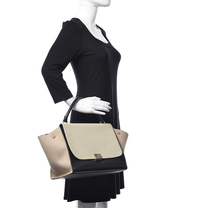Celine Smooth Calfskin Linen Medium Tri-Color Trapeze Cream 2 of 17