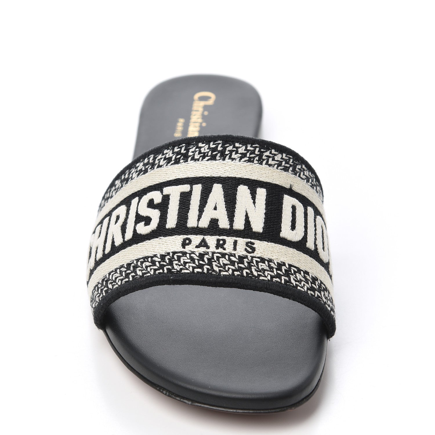 Christian Dior Canvas Embroidered Dway Mules Slide Sandals 36.5 Black 5 of 11