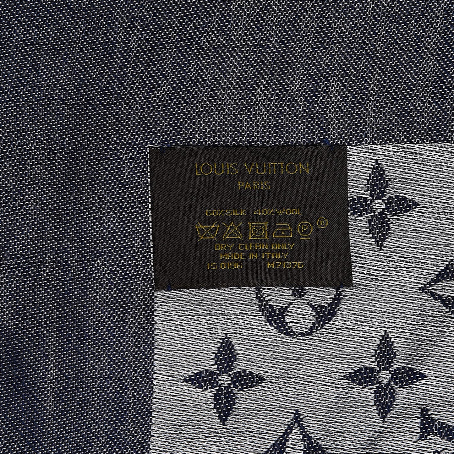 Silk Wool Monogram Denim Shawl Blue