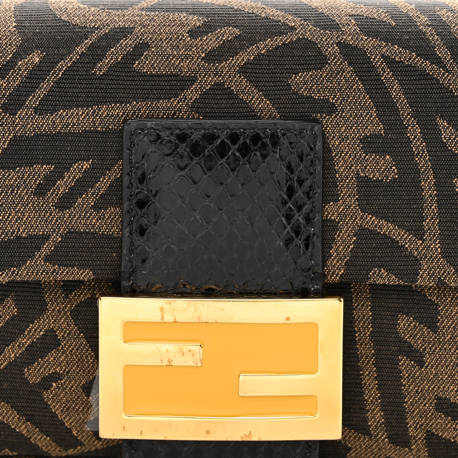 Fendi X SARAH COLEMAN Fabric Jacquard Ayers Enamel FF Vertigo Mini Baguette 1997 Tobacco Moro Black 8 of 11