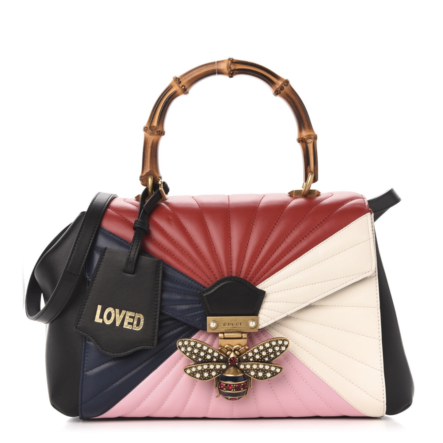 Calfskin Bamboo Trapuntata Queen Margaret Top Handle Bag Blue Agata Hibiscus Red Mystic White Sugar Pink