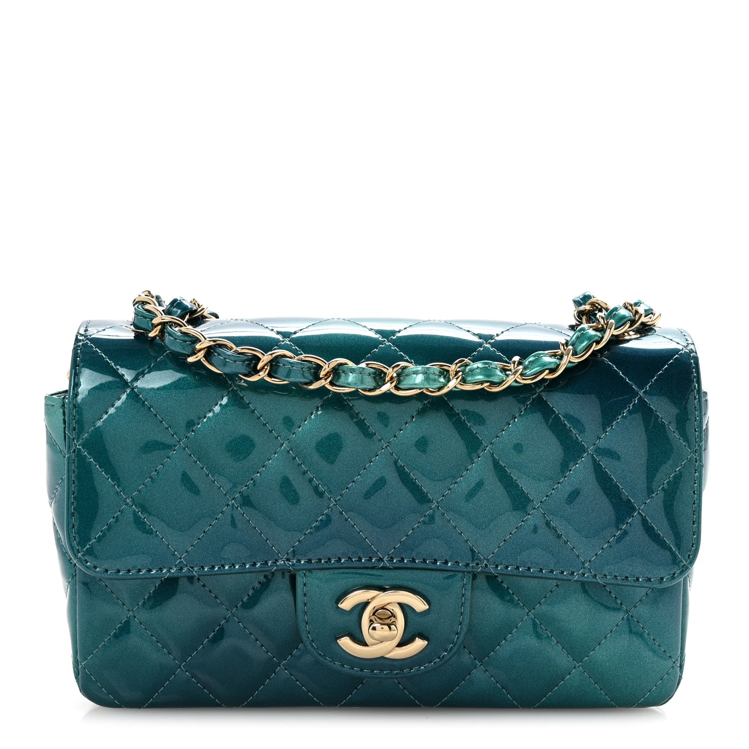 Chanel Shaded Patent Calfskin Quilted Mini Rectangular Flap Green Blue 1 of 12