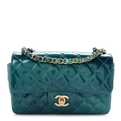 Chanel Shaded Patent Calfskin Quilted Mini Rectangular Flap Green Blue 1 of 12