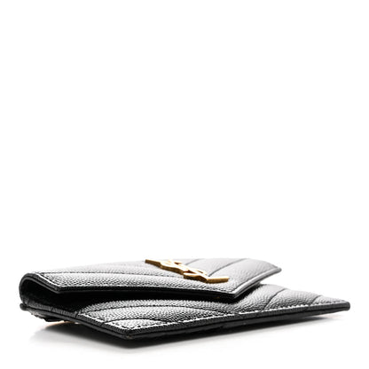Saint Laurent Grain De Poudre Matelasse Chevron Monogram Compact Wallet Black 4 of 7