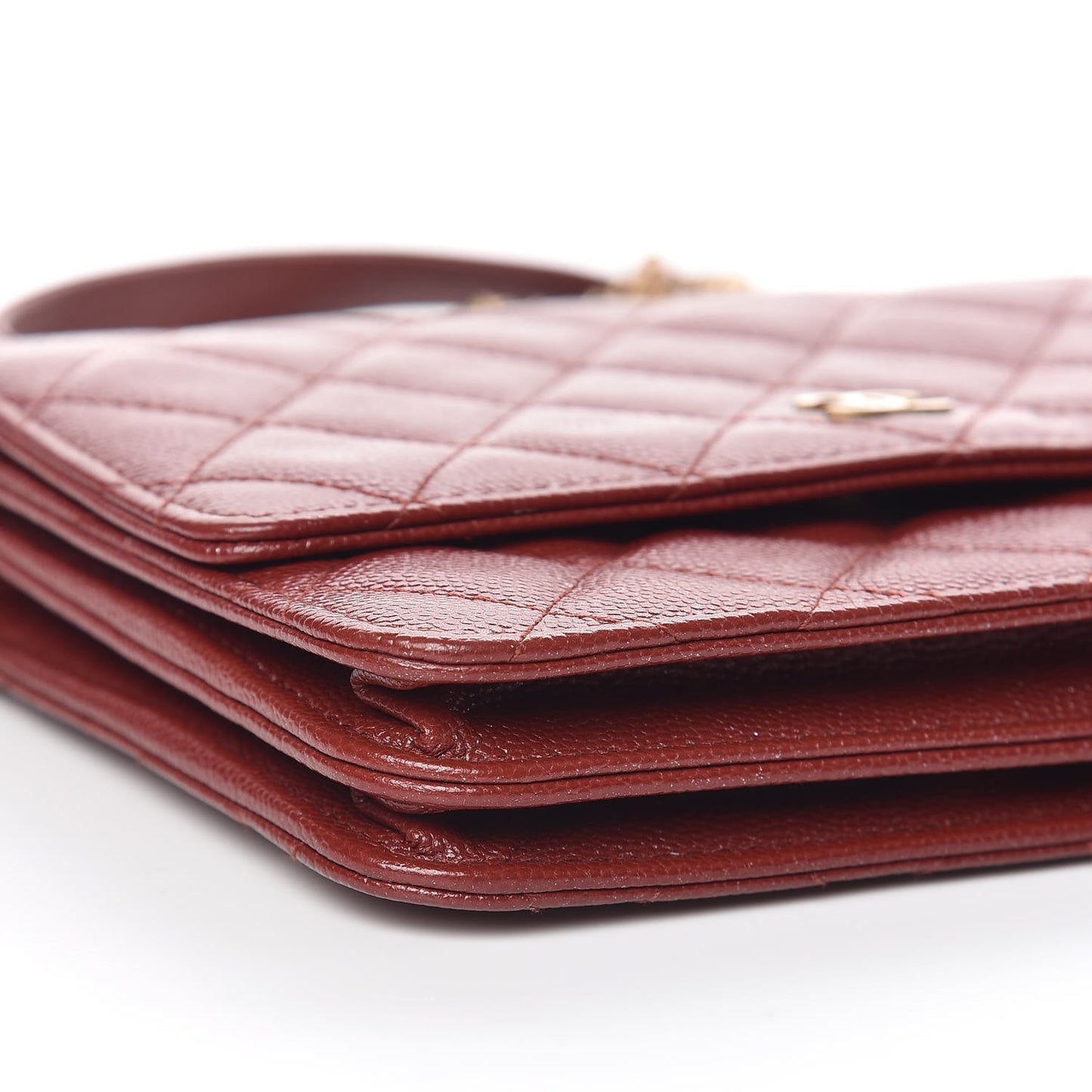 Iridescent Caviar Quilted Square Wallet On Chain WOC Burgundy