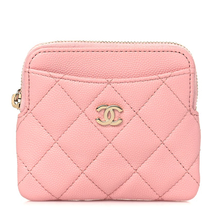 Chanel Caviar Quilted Zip Card Holder Wallet Light Pink 1 of 8