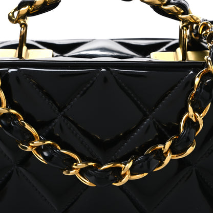 Chanel Patent Quilted Top Handle Lunch Box Carryall Shoulder Bag Black 9 of 11