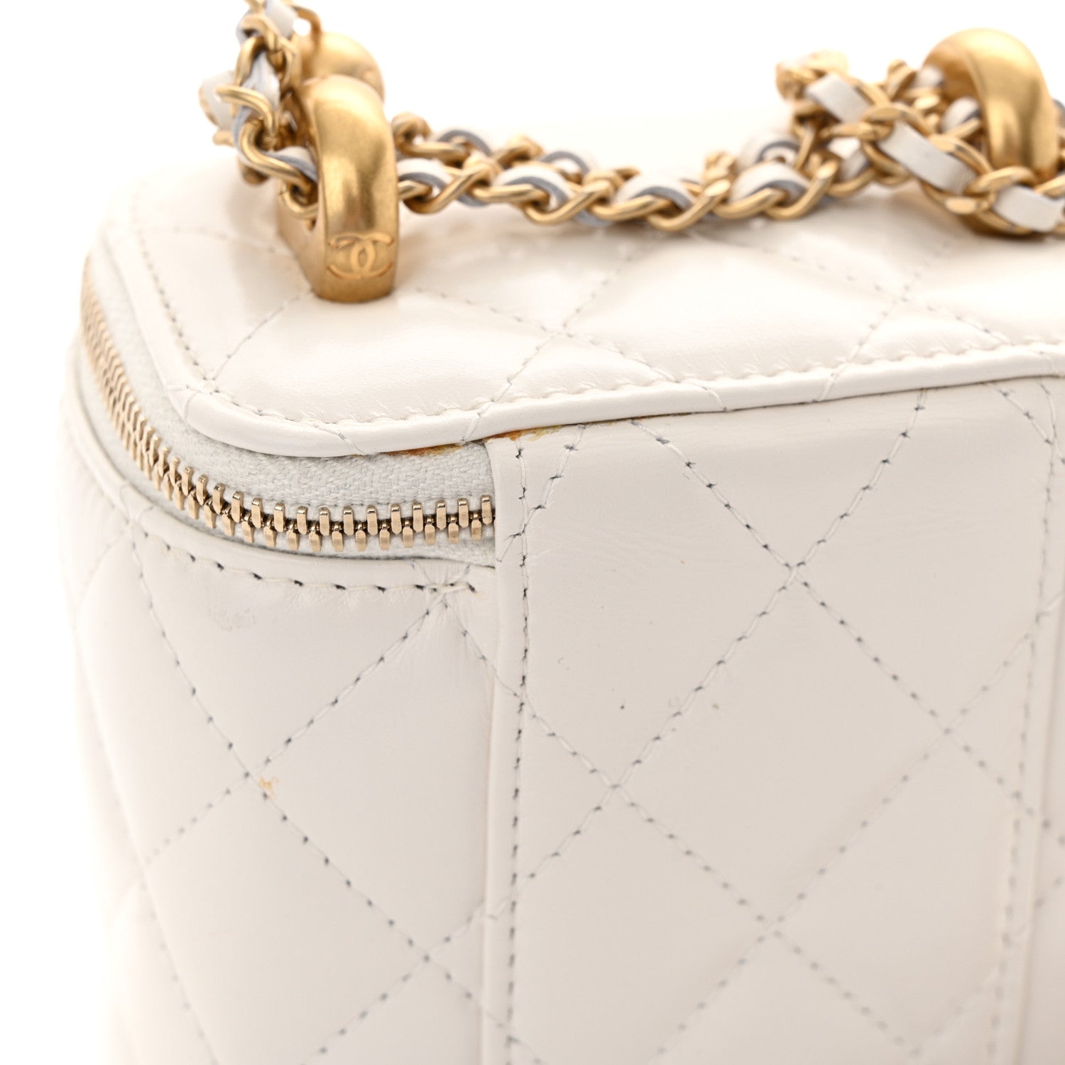Chanel Calfskin Quilted Mini Perfect Fit Vanity Case With Chain White 12 of 13