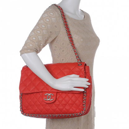Chanel Washed Lambskin Chain Around Maxi Flap Bag Red 2 of 9