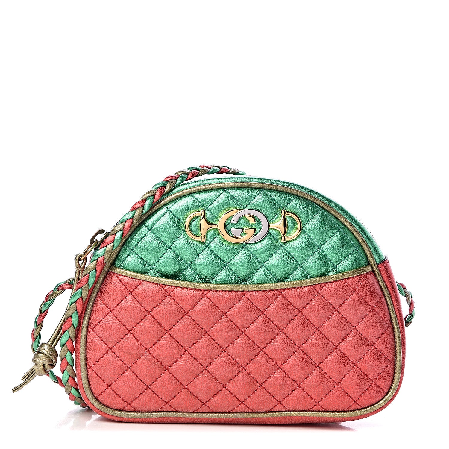 Gucci Laminated Nappa Trapuntata Mini Zumi Dome Shoulder Bag Rosso Jasmine Green Rame 1 of 11