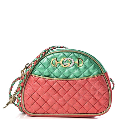 Gucci Laminated Nappa Trapuntata Mini Zumi Dome Shoulder Bag Rosso Jasmine Green Rame 1 of 11
