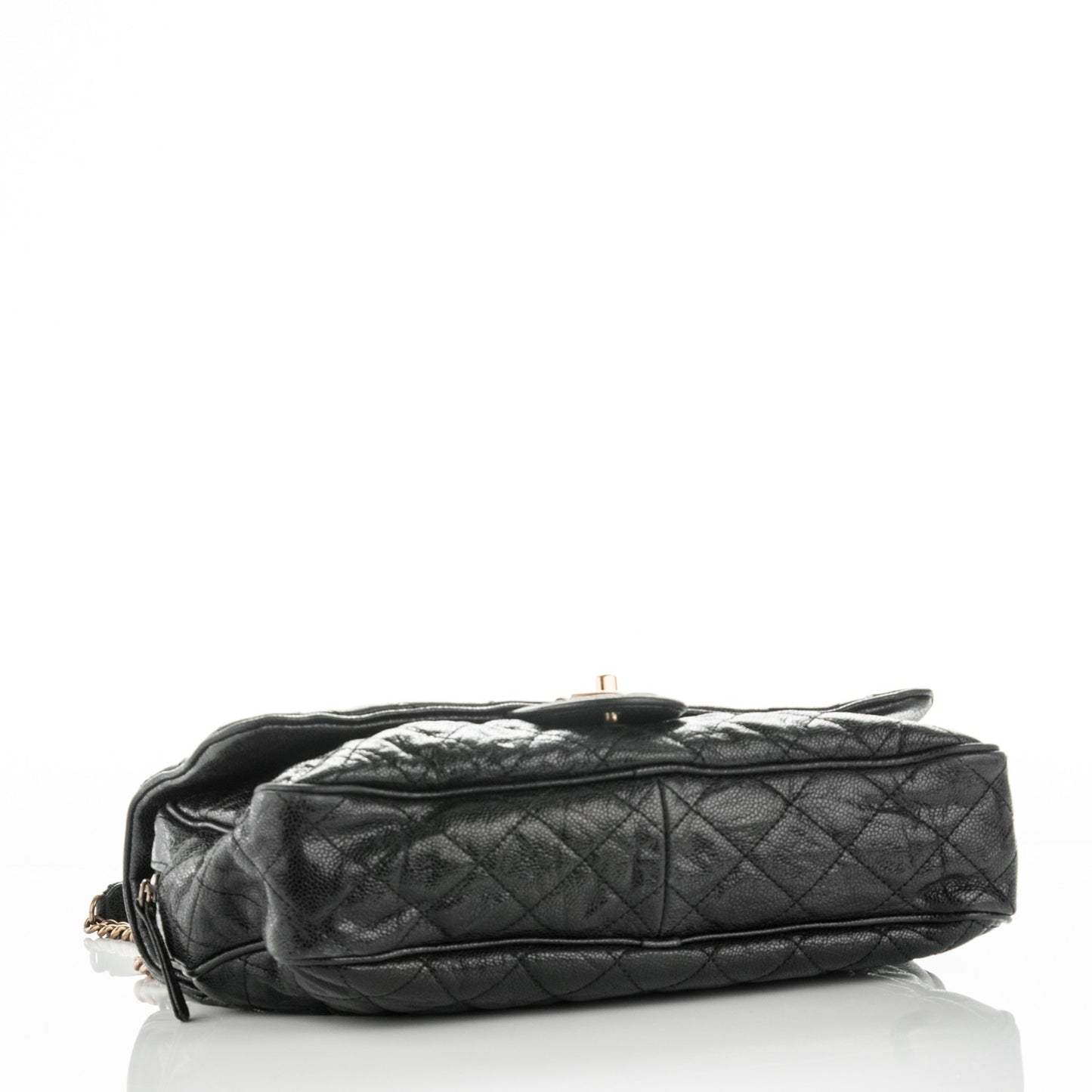 Crumpled Grained Calfskin Quilted Large Shiva Flap Black