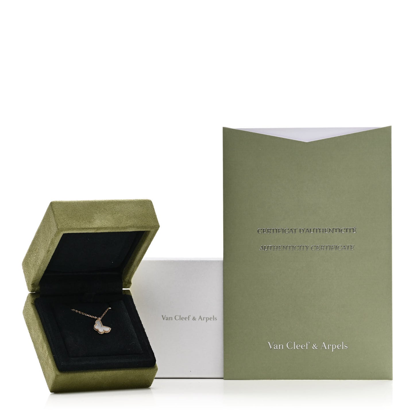 18K Yellow Gold Mother of Pearl Sweet Alhambra Butterfly Pendant Necklace