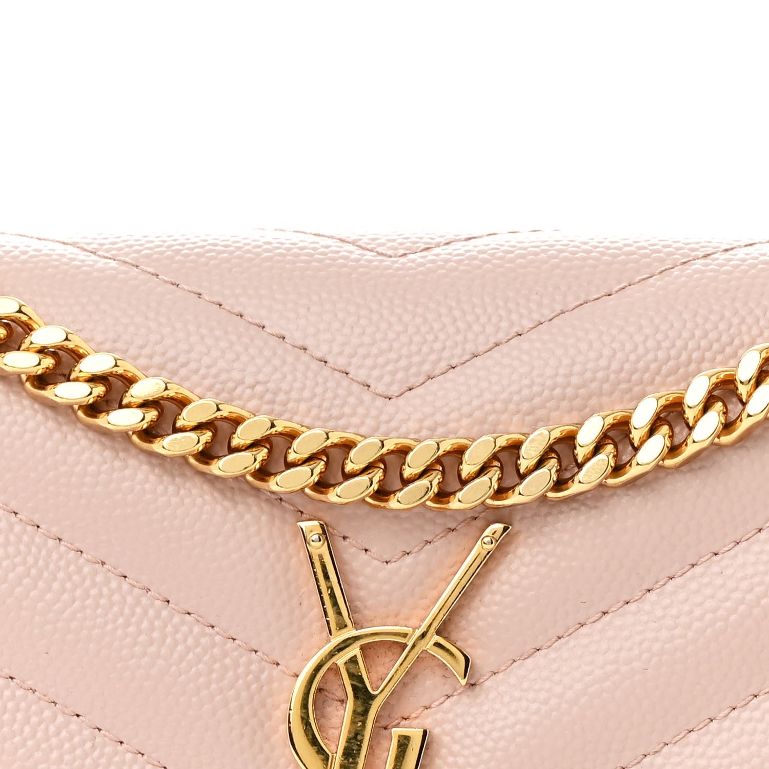 Saint Laurent Grain De Poudre Matelasse Chevron Monogram Chain Wallet Pale Pink 9 of 12
