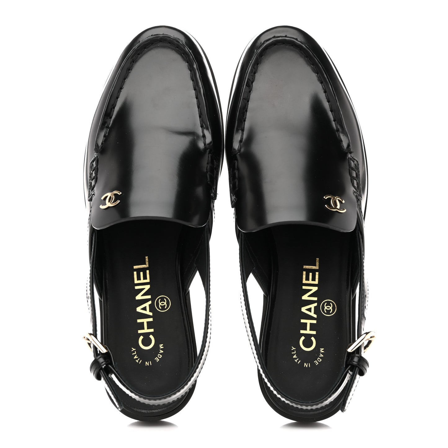 Shiny Calfskin Slingback Loafers 36.5 Black