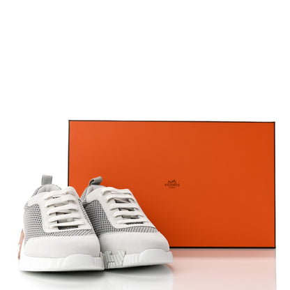 Hermes Air Mesh Suede Goatskin Bouncing Sneakers 38 Gris Lulea White 9 of 9
