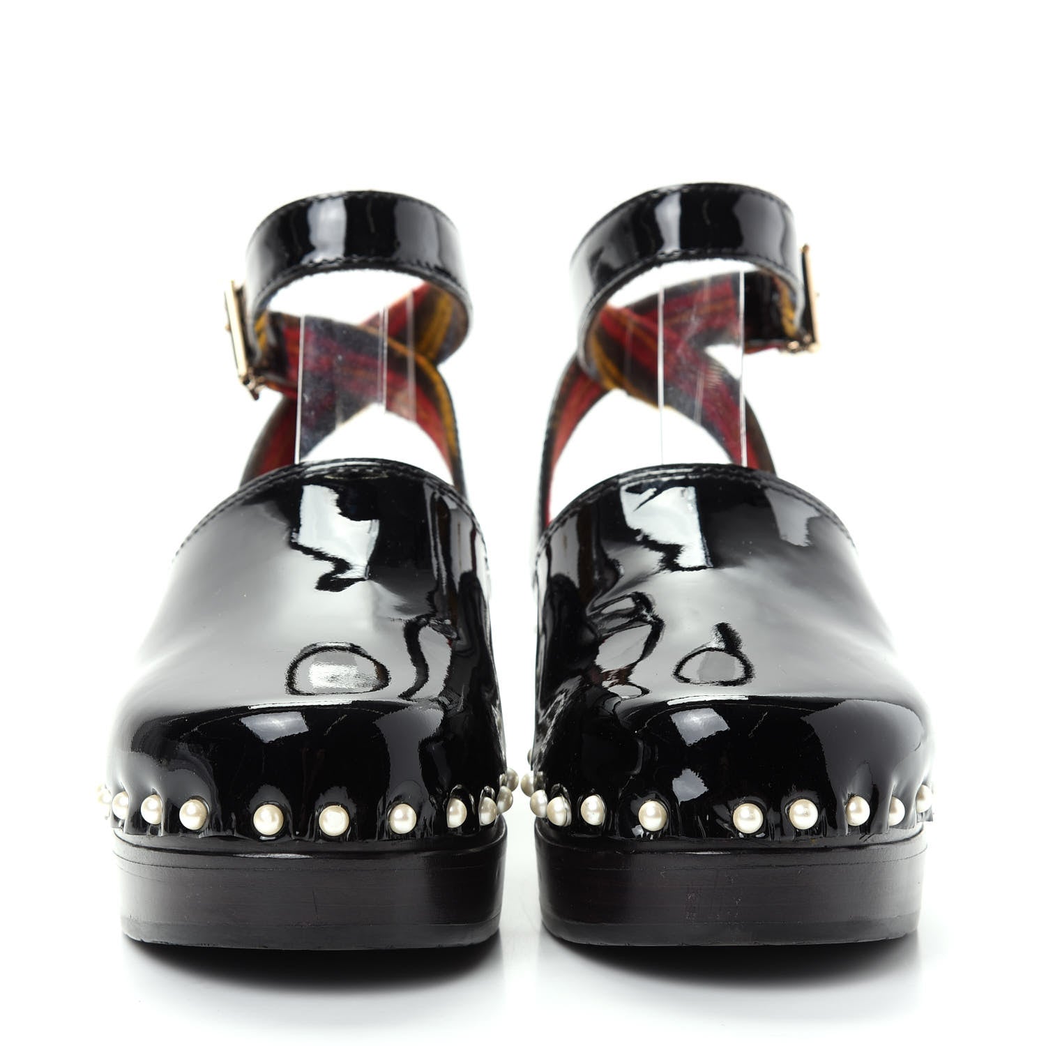 Chanel Patent Calfskin Pearl Ankle Strap Clogs 37 Black 2 of 10