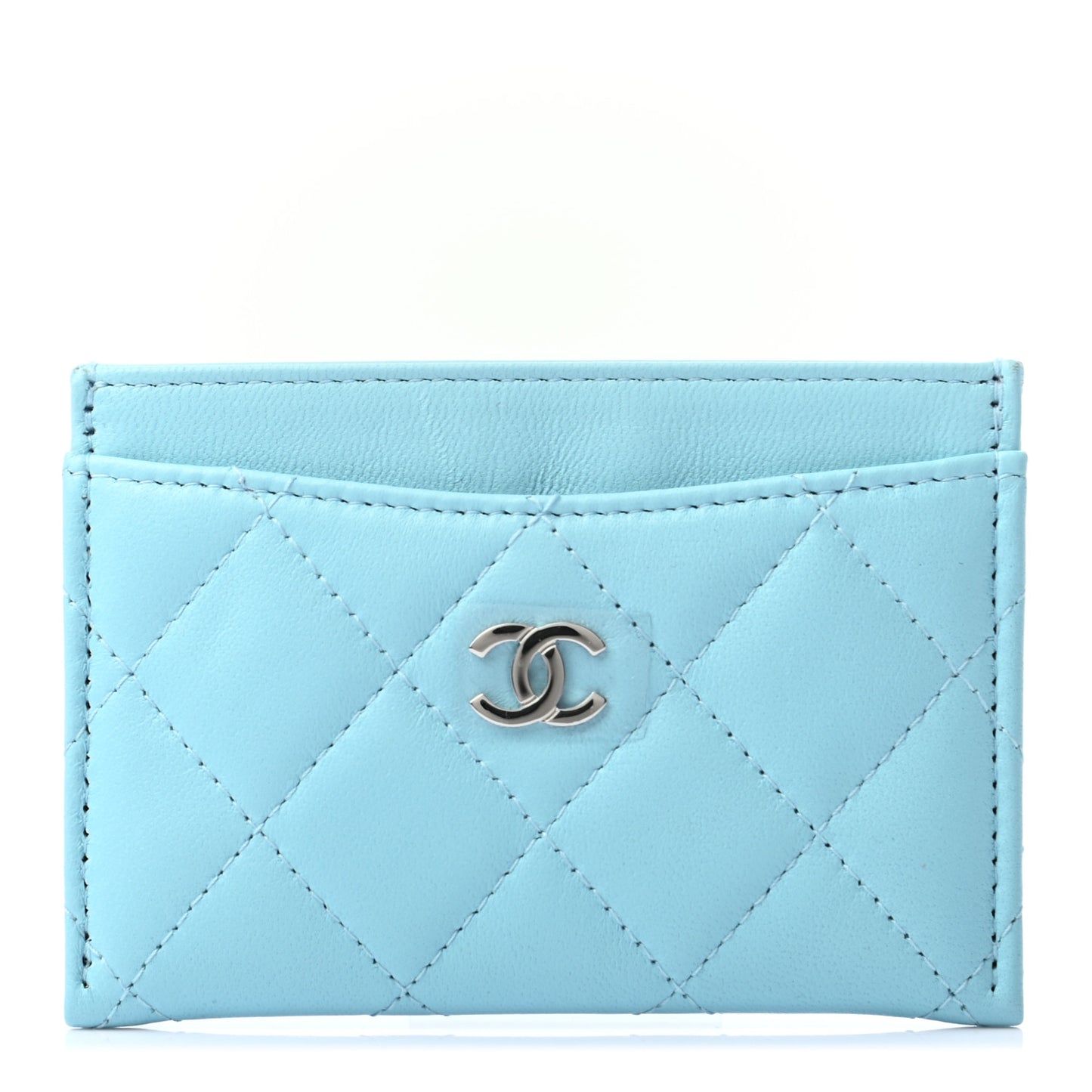 Lambskin Quilted Card Holder Neon Blue