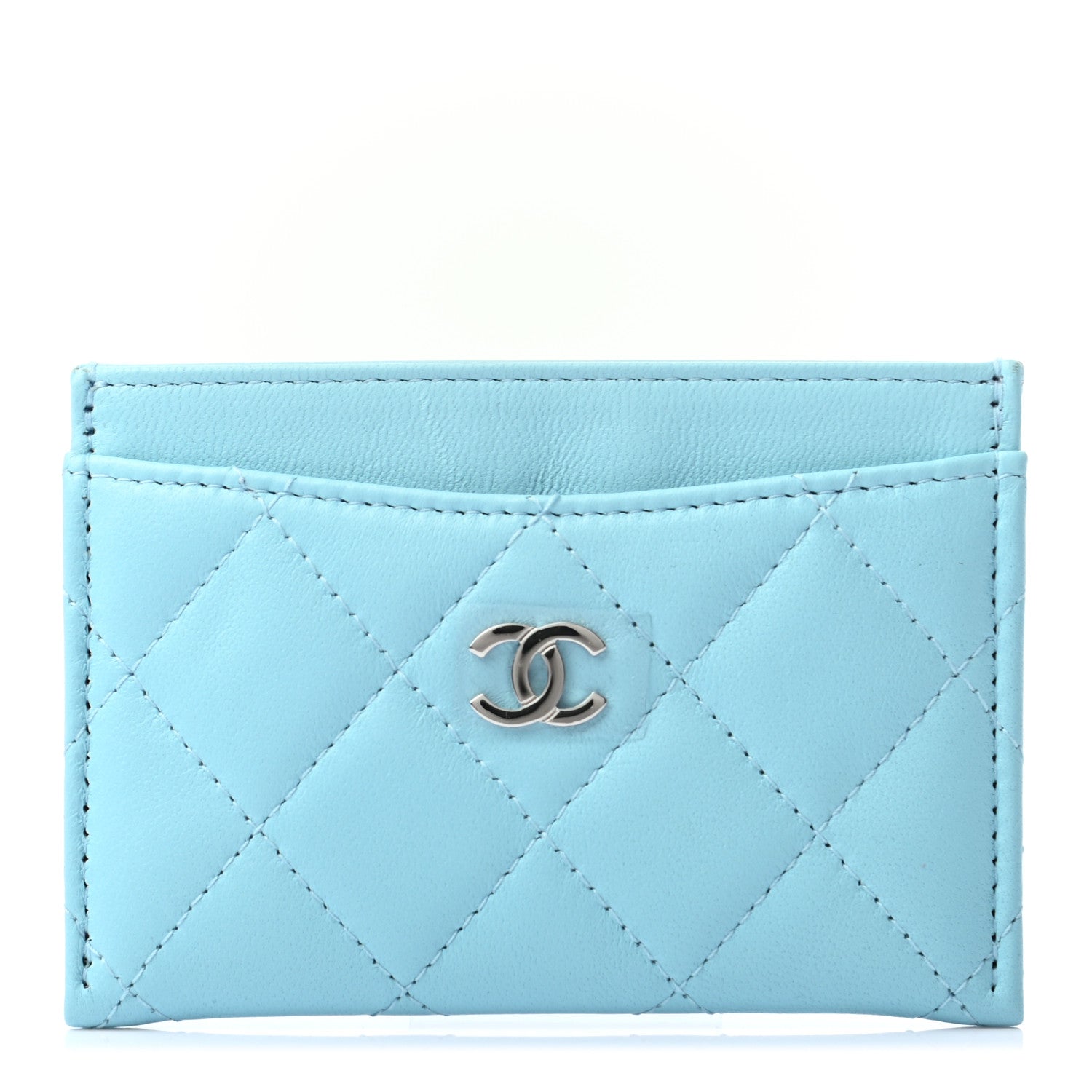 Chanel Lambskin Quilted Card Holder Neon Blue 2 of 16