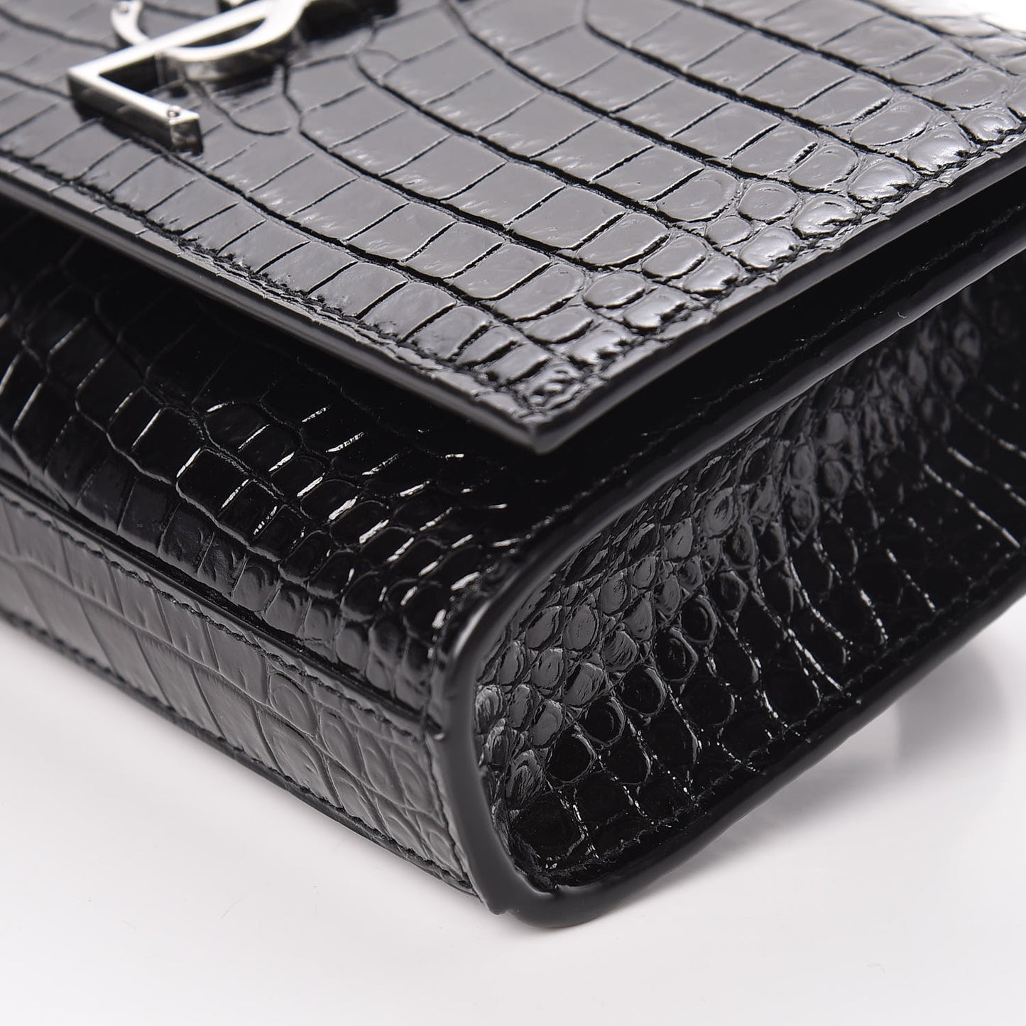 Calfskin Crocodile Embossed Monogram Kate Belt Bag Black