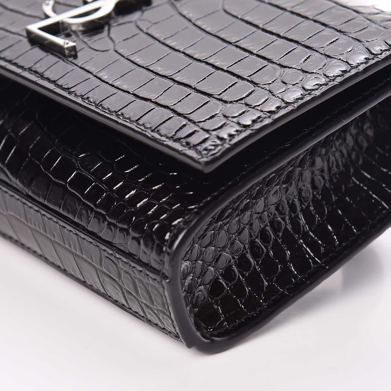 Saint Laurent Calfskin Crocodile Embossed Monogram Kate Belt Bag Black 10 of 10