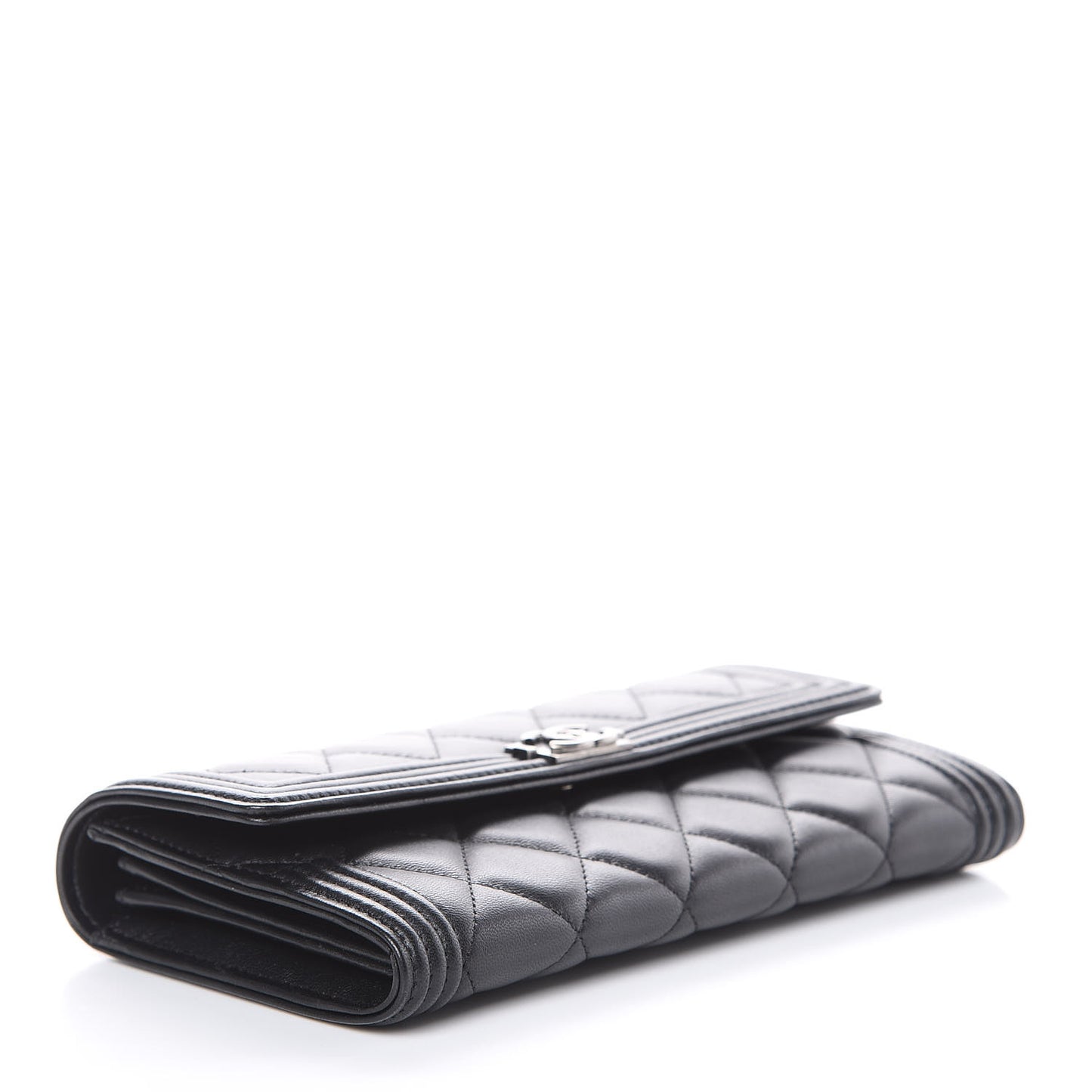 Lambskin Quilted Boy Flap Wallet Black