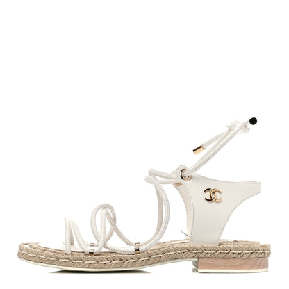 Chanel Lambskin Espadrille Sandals 37 White 1 of 4