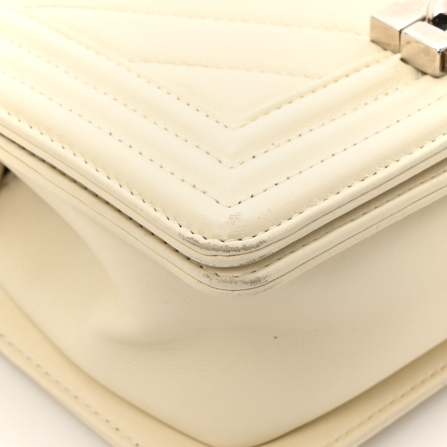 Calfskin Chevron Quilted Small Boy Flap White
