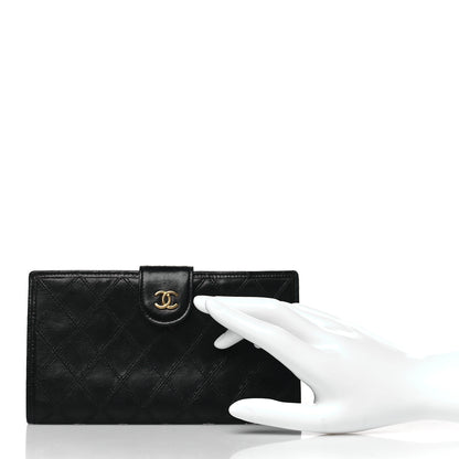 Chanel Lambskin Diamond Stitched French Wallet Black 2 of 8