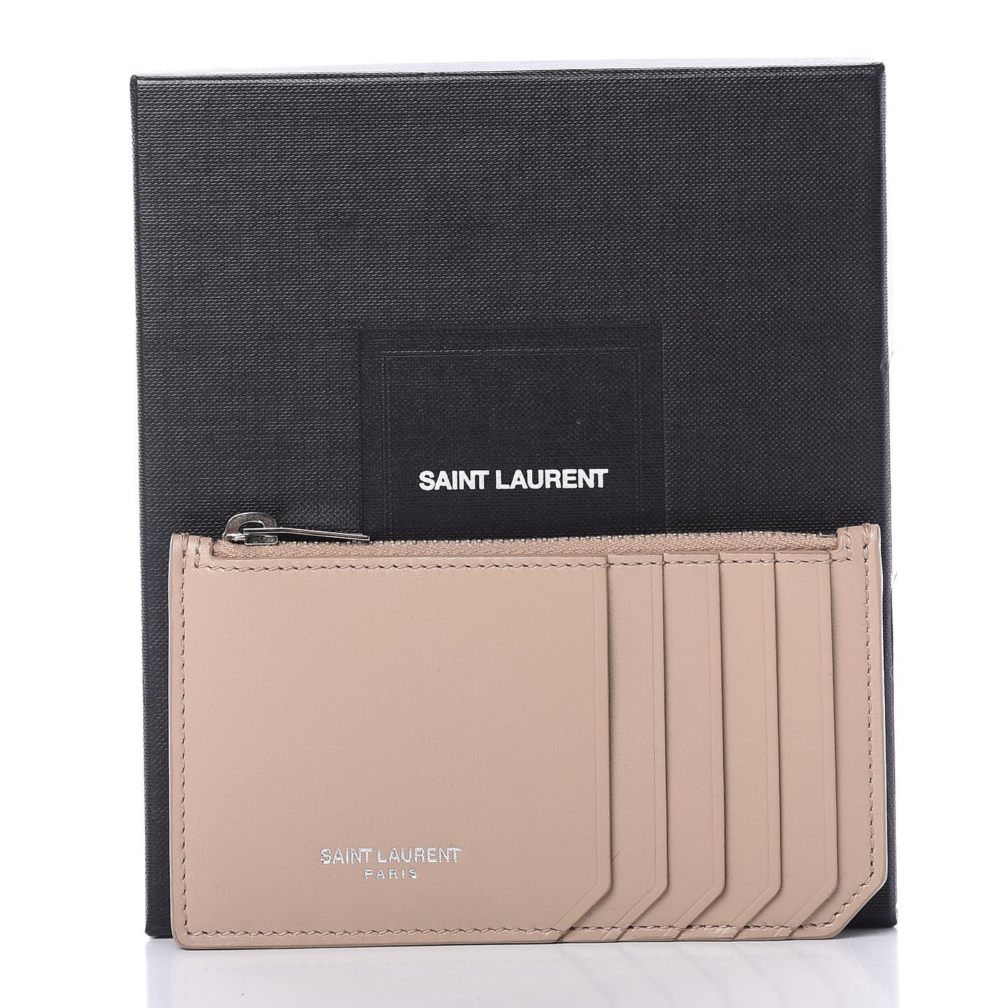 Calfskin 5 Fragments Zip Pouch Card Holder Nude