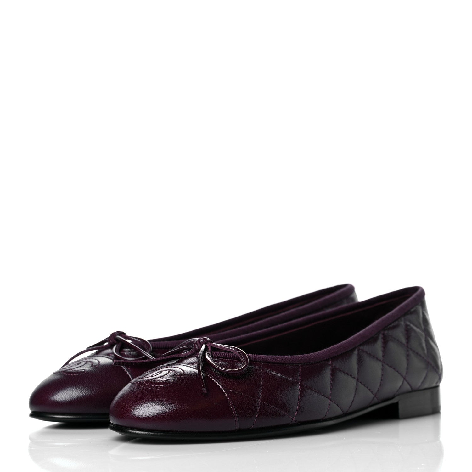 Chanel Crumpled Lambskin Quilted CC Cap Toe Ballerina Flats 36 Burgundy 3 of 10