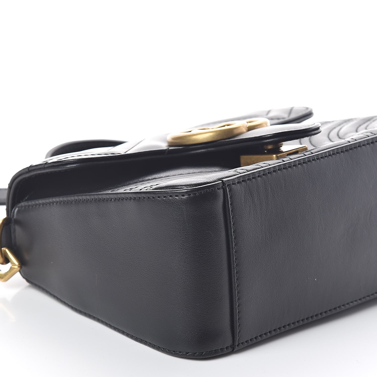 Gucci Calfskin Matelasse Mini GG Marmont Top Handle Shoulder Bag Black 8 of 9