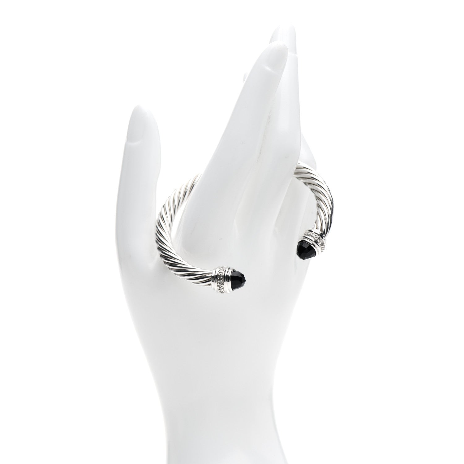 David Yurman Sterling Silver Diamond Black Onyx 7mm Cable Classics Bracelet 2 of 4