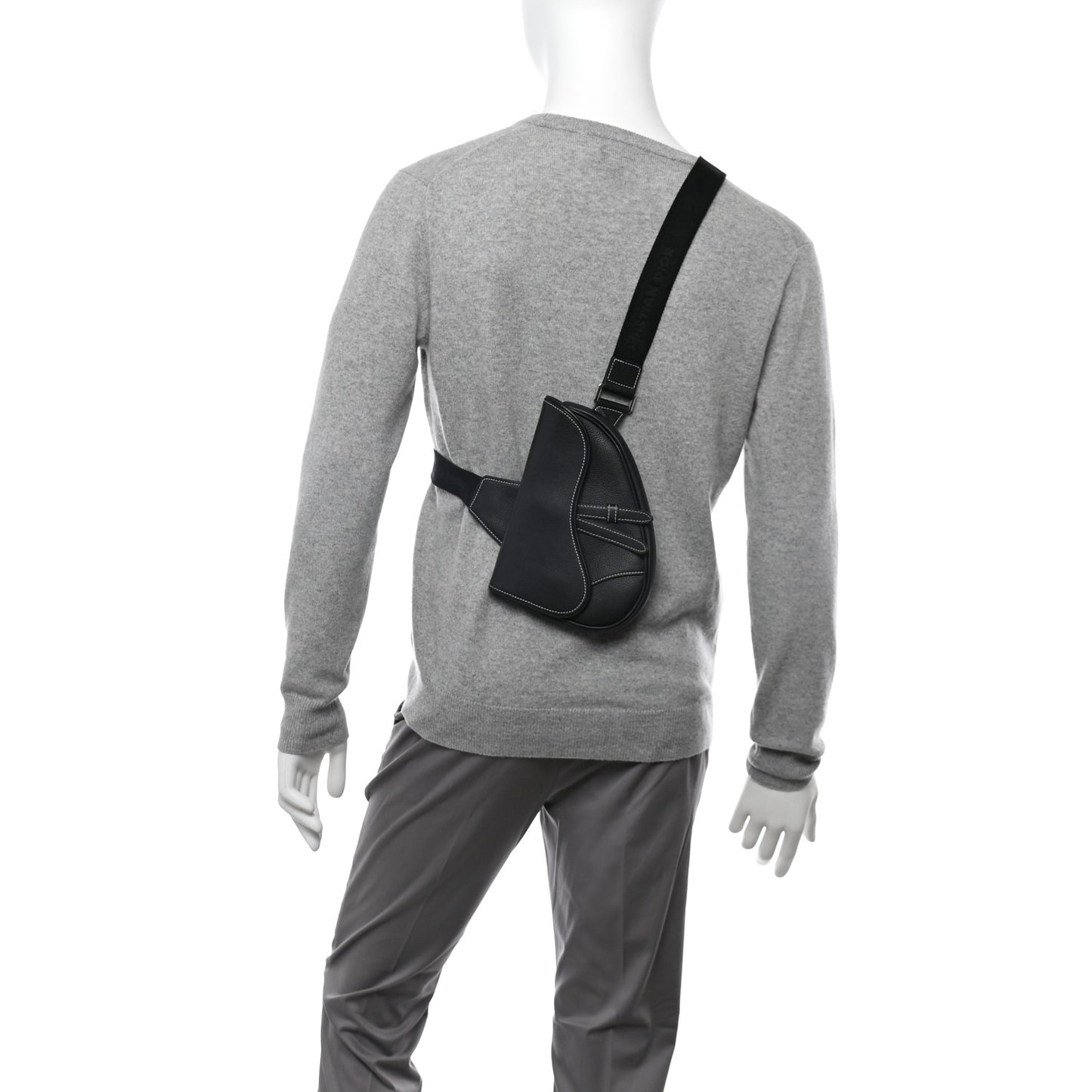 Grained Calfskin Mens Mini Saddle Bag Black