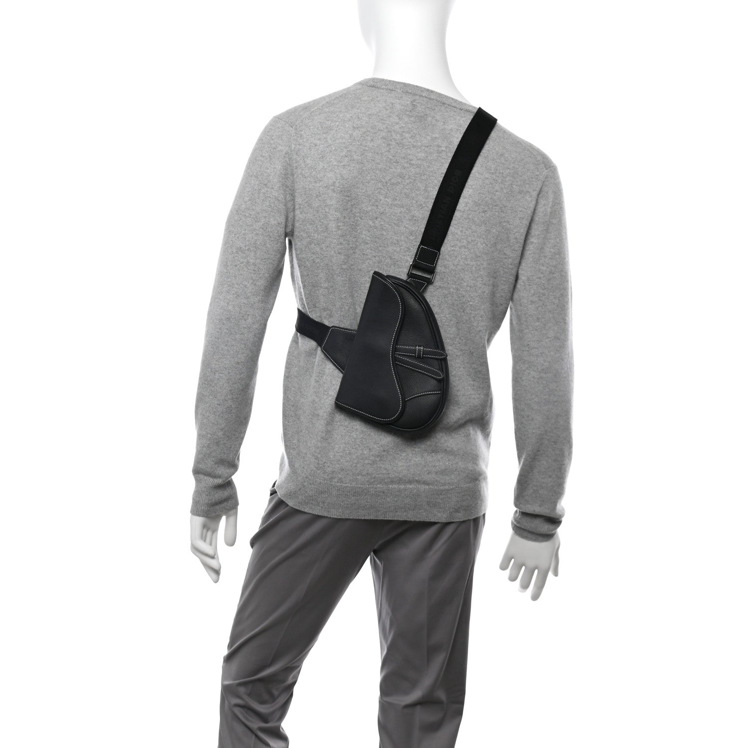 Christian Dior Grained Calfskin Mens Mini Saddle Bag Black 3 of 11