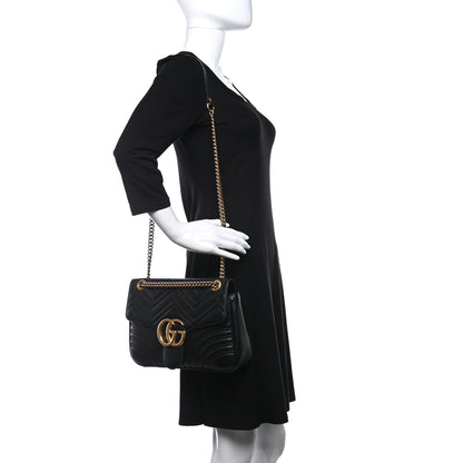 Gucci Calfskin Matelasse Medium GG Marmont Shoulder Bag Black 2 of 13
