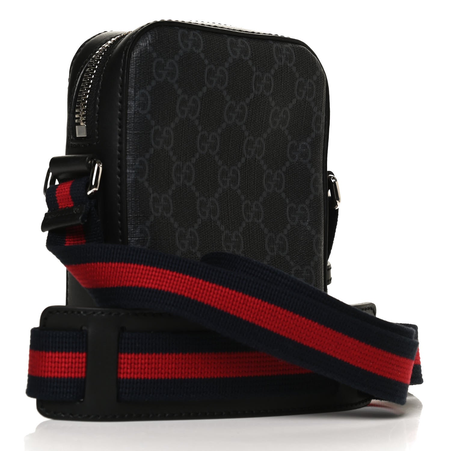 Gucci GG Supreme Monogram Appia Calfskin Web Small Camera Messenger Bag Black Grey 3 of 12