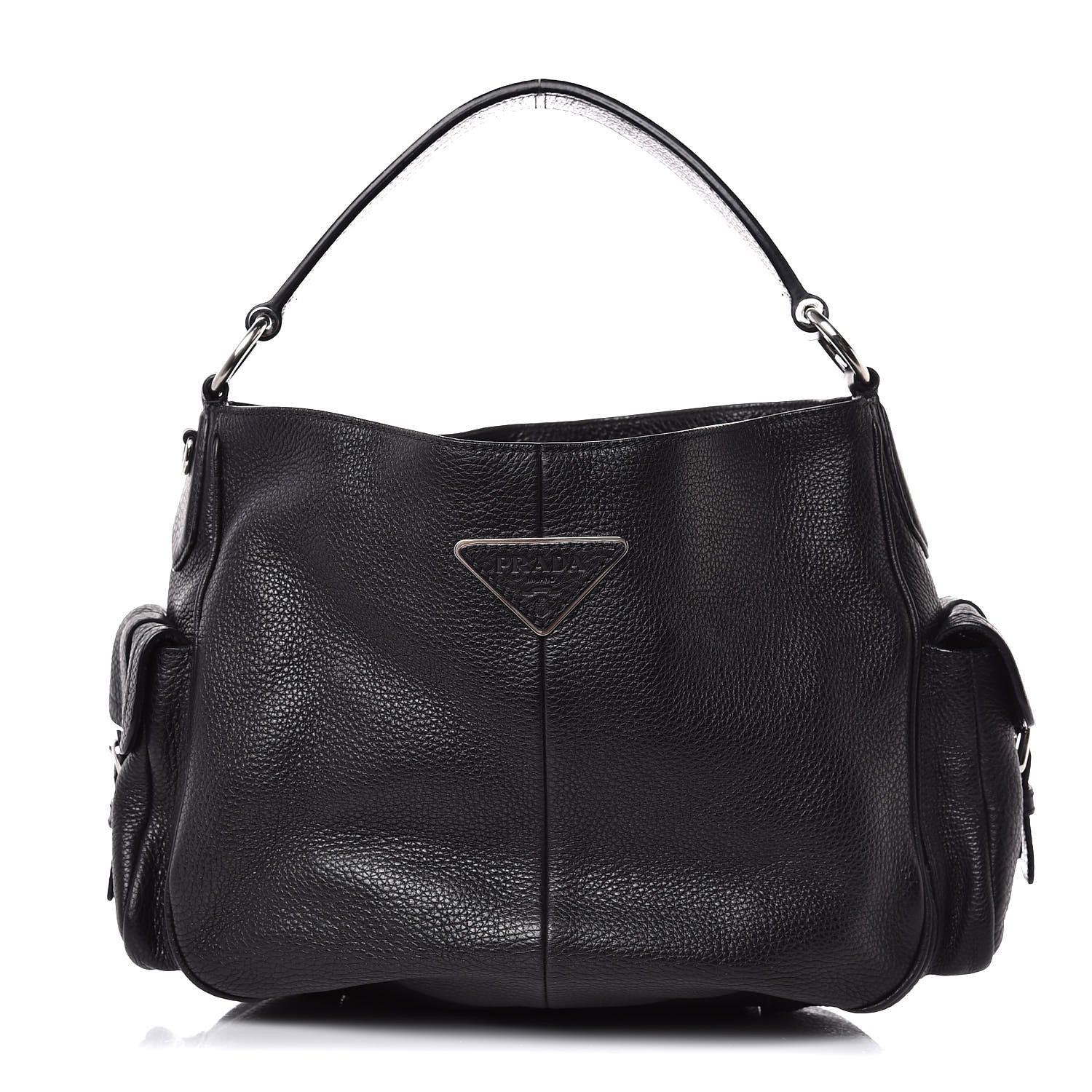Prada Vitello Daino Side Pocket Tote Black 1 of 7