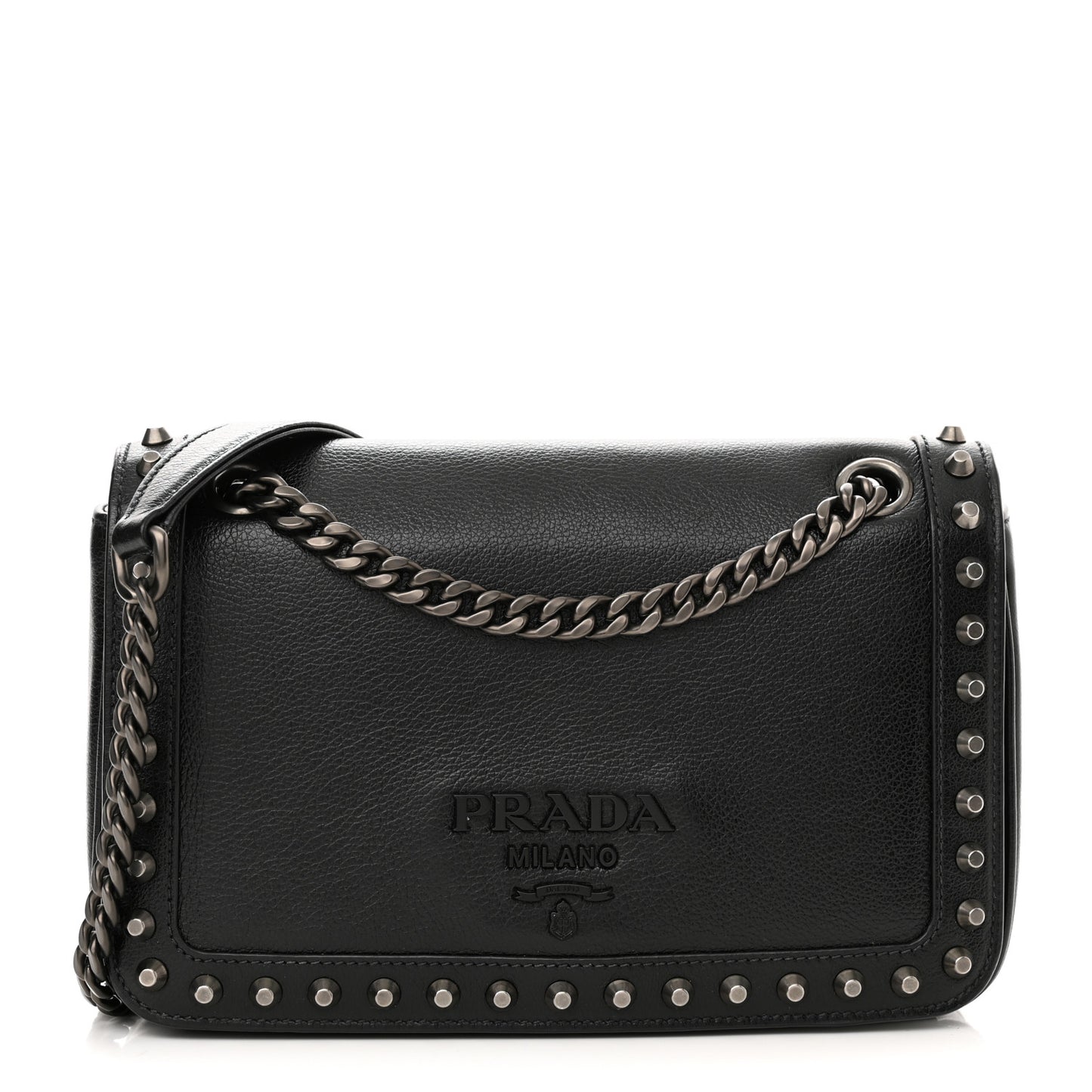 Glace Calfskin Studded Crossbody Black