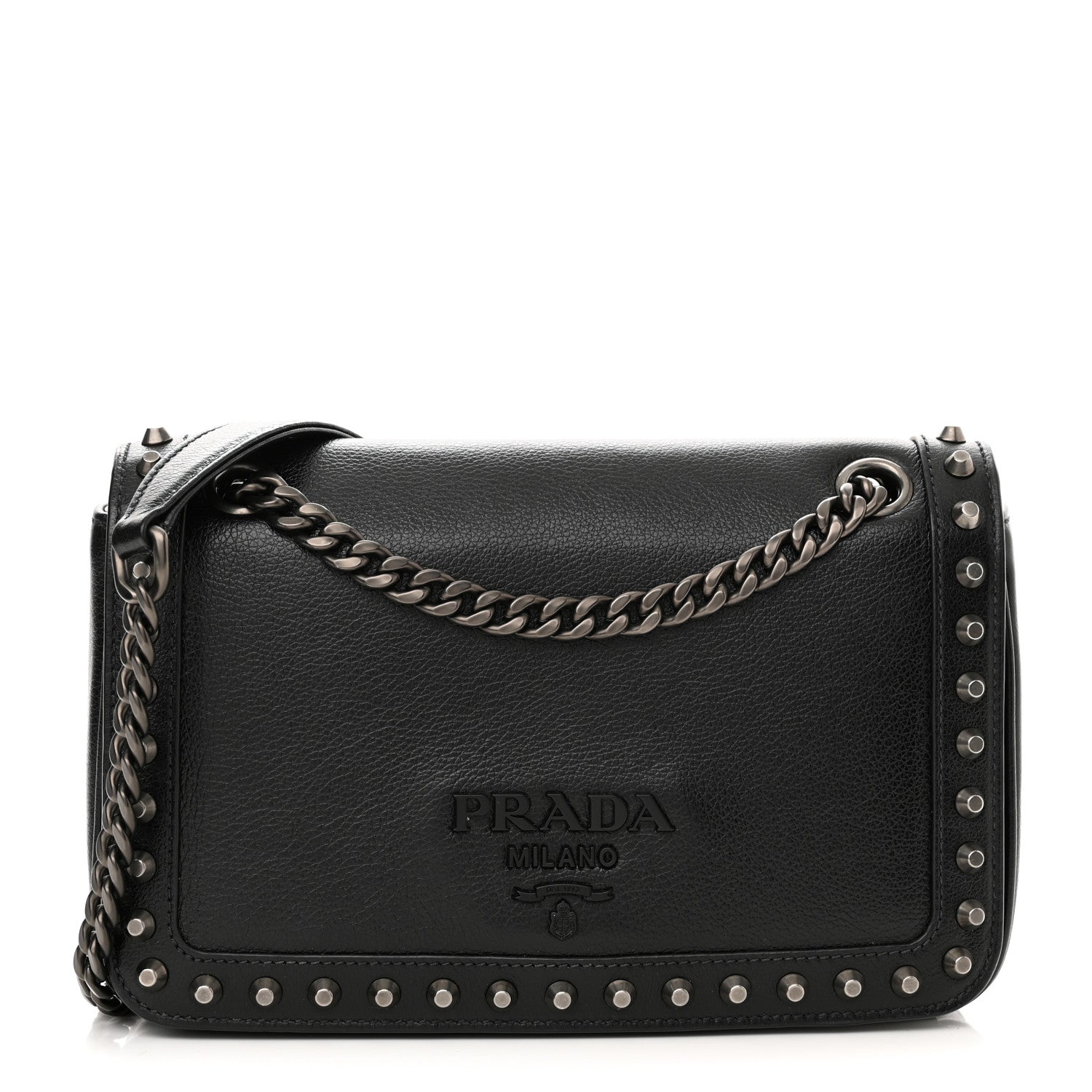 Prada Glace Calfskin Studded Crossbody Black 1 of 11