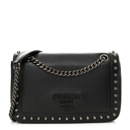 Prada Glace Calfskin Studded Crossbody Black 1 of 11