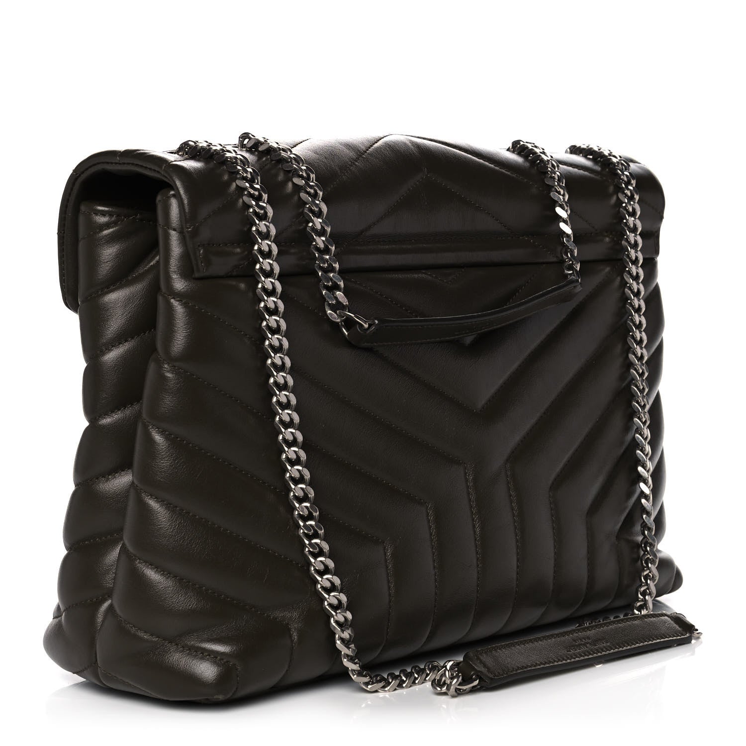 Saint Laurent Calfskin Y Quilted Monogram Medium Loulou Chain Satchel Kaki Fonce 3 of 14