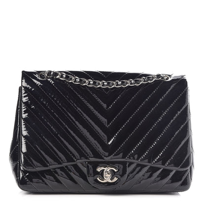 Chanel Patent Chevron Quilted Jumbo Single Flap Black 1 of 9